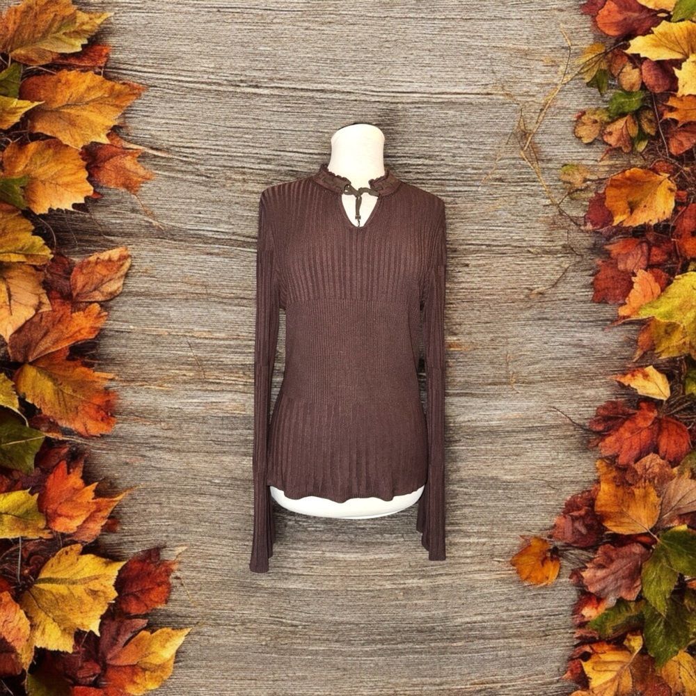 MAX STUDIO y2k Ribbed Brown Silk Blend Sweater Pullover Sz M